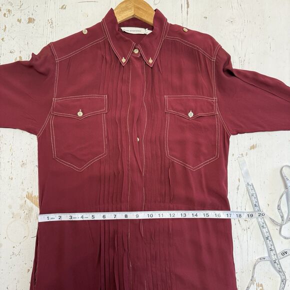 Isabel Marant Etoile GALISE Shirt Dress Burgandy Red Pleated Utility FR 34 US 2 - Picture 13 of 16